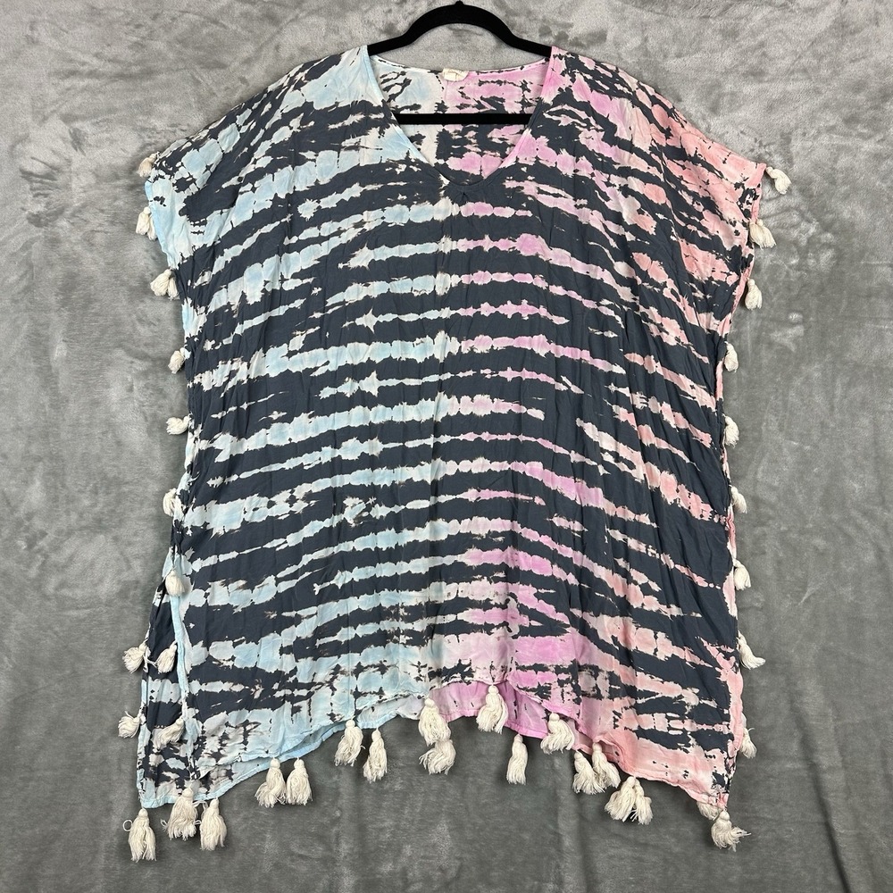 Surf Gypsy Swim Cover Up Women's S Pink Blue Gray Tie Dye Tasseled Boho